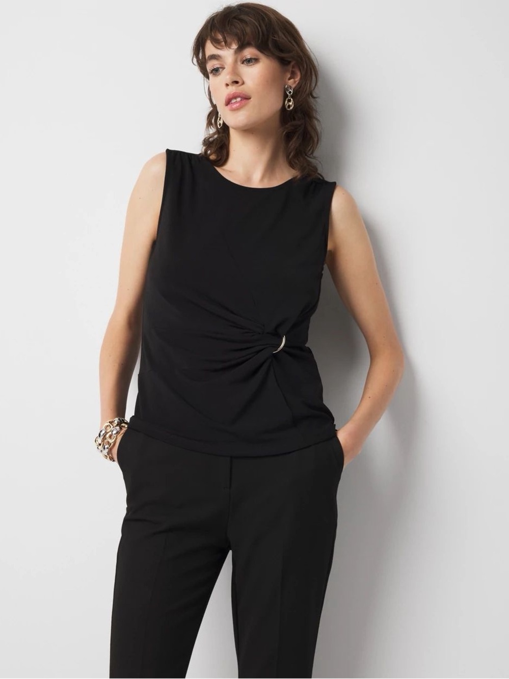 NWT WHBM Ring Detail Ruched Sleeveless Tank Top Large Elegant Chic Business Wear